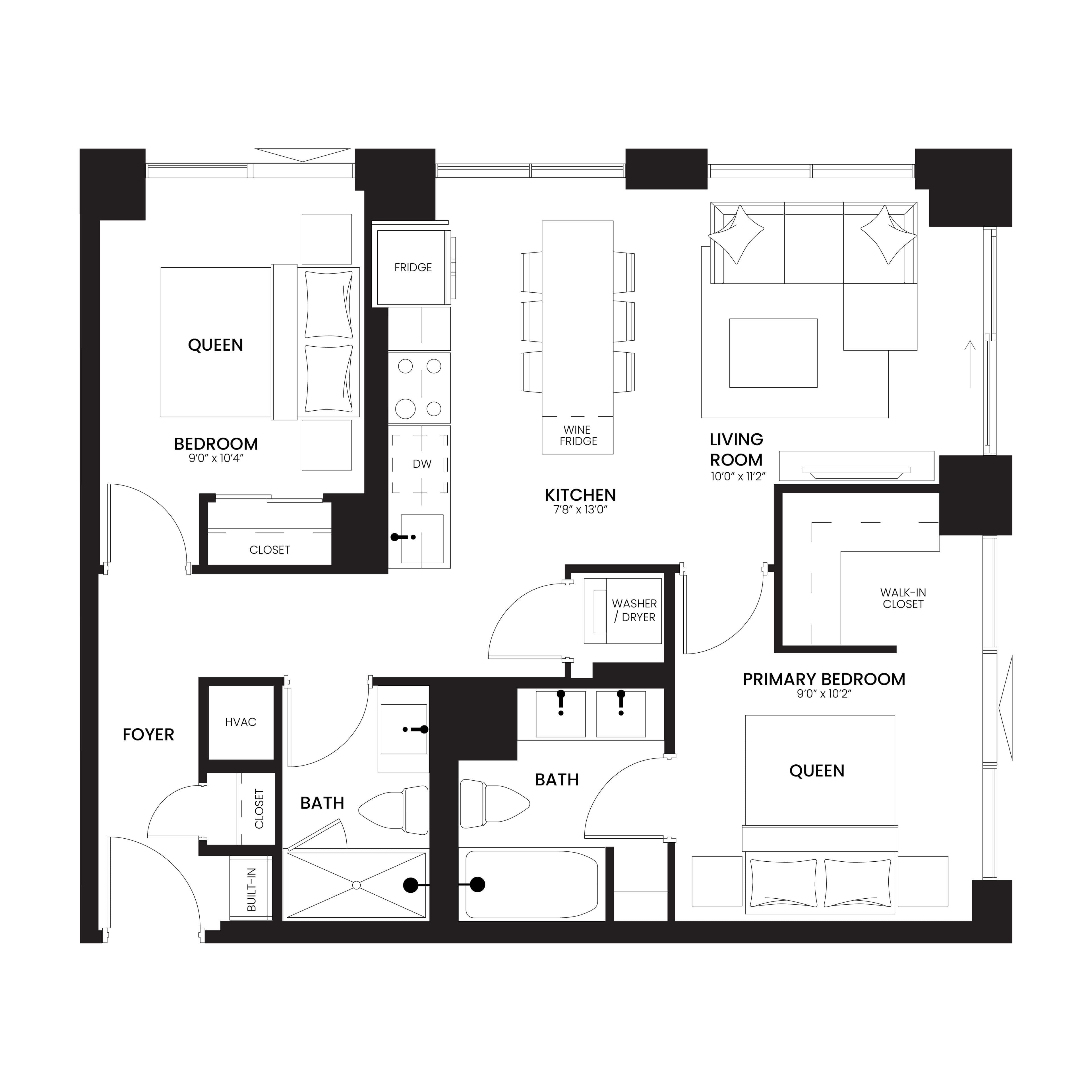 Lace IV 2 Bedroom floor plan 802 sq ft — Sloane at Yorkdale