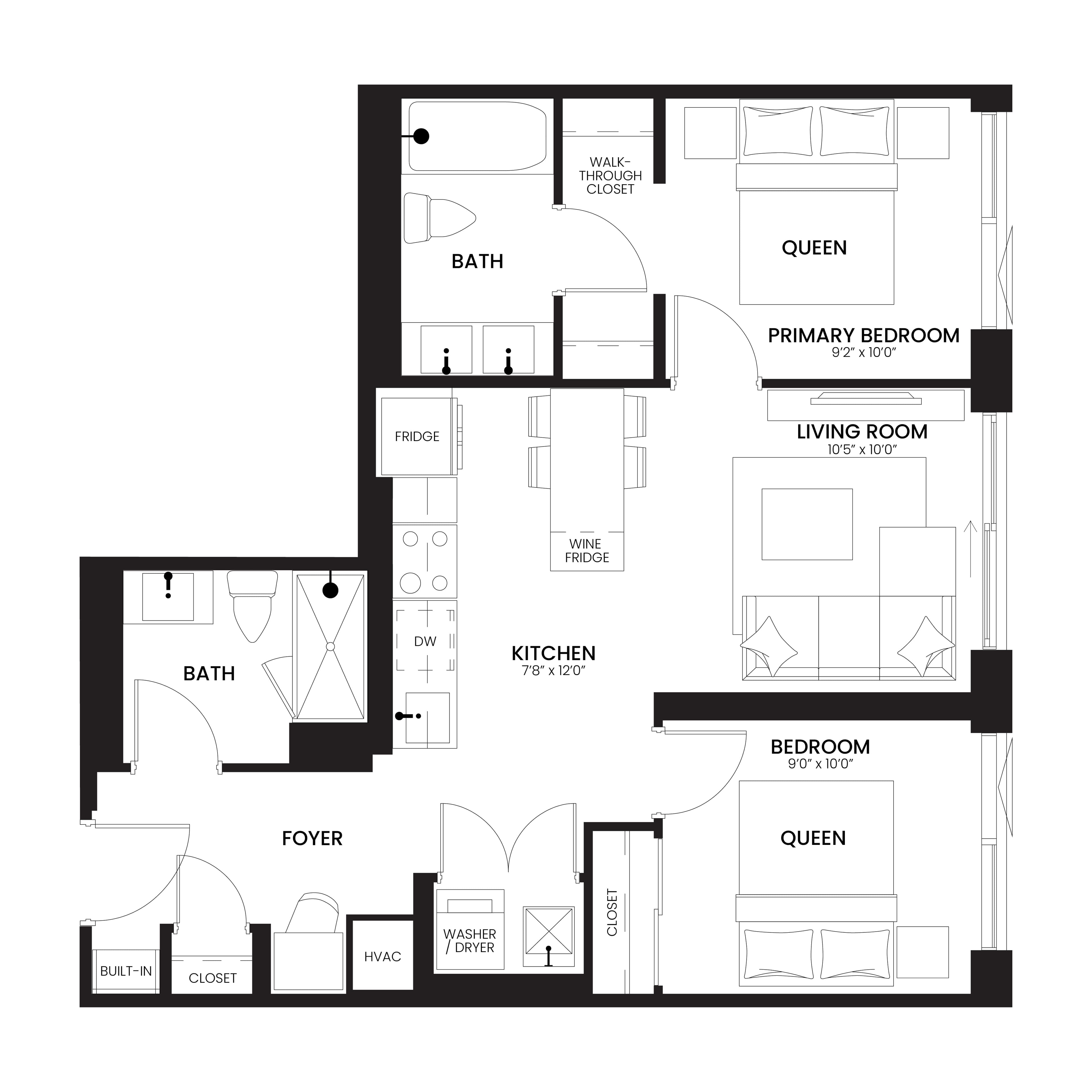 Silk 2 Bedroom floor plan 760 sq ft — Sloane at Yorkdale