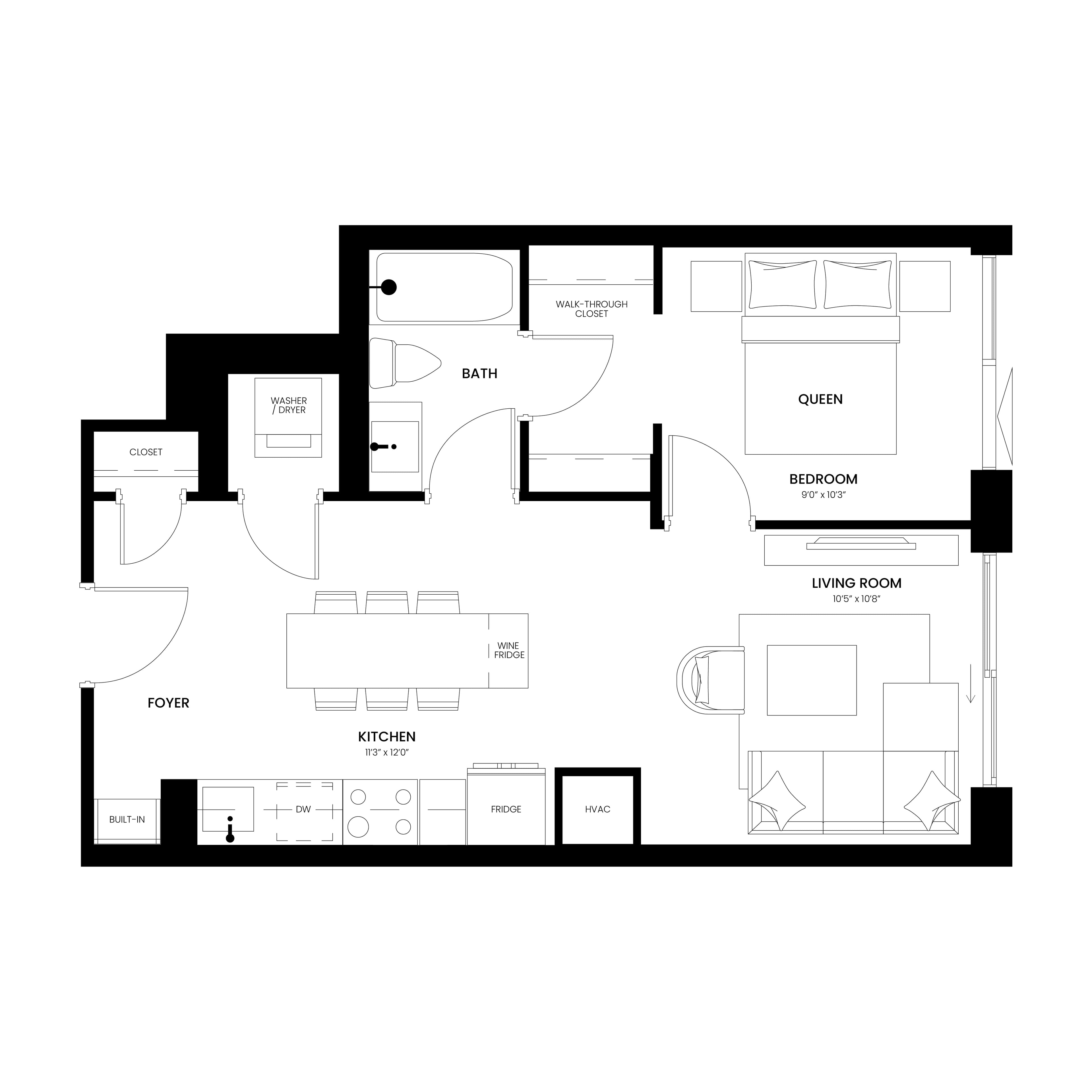 Velvet III 1 Bedroom floor plan 576 sq ft — Sloane at Yorkdale