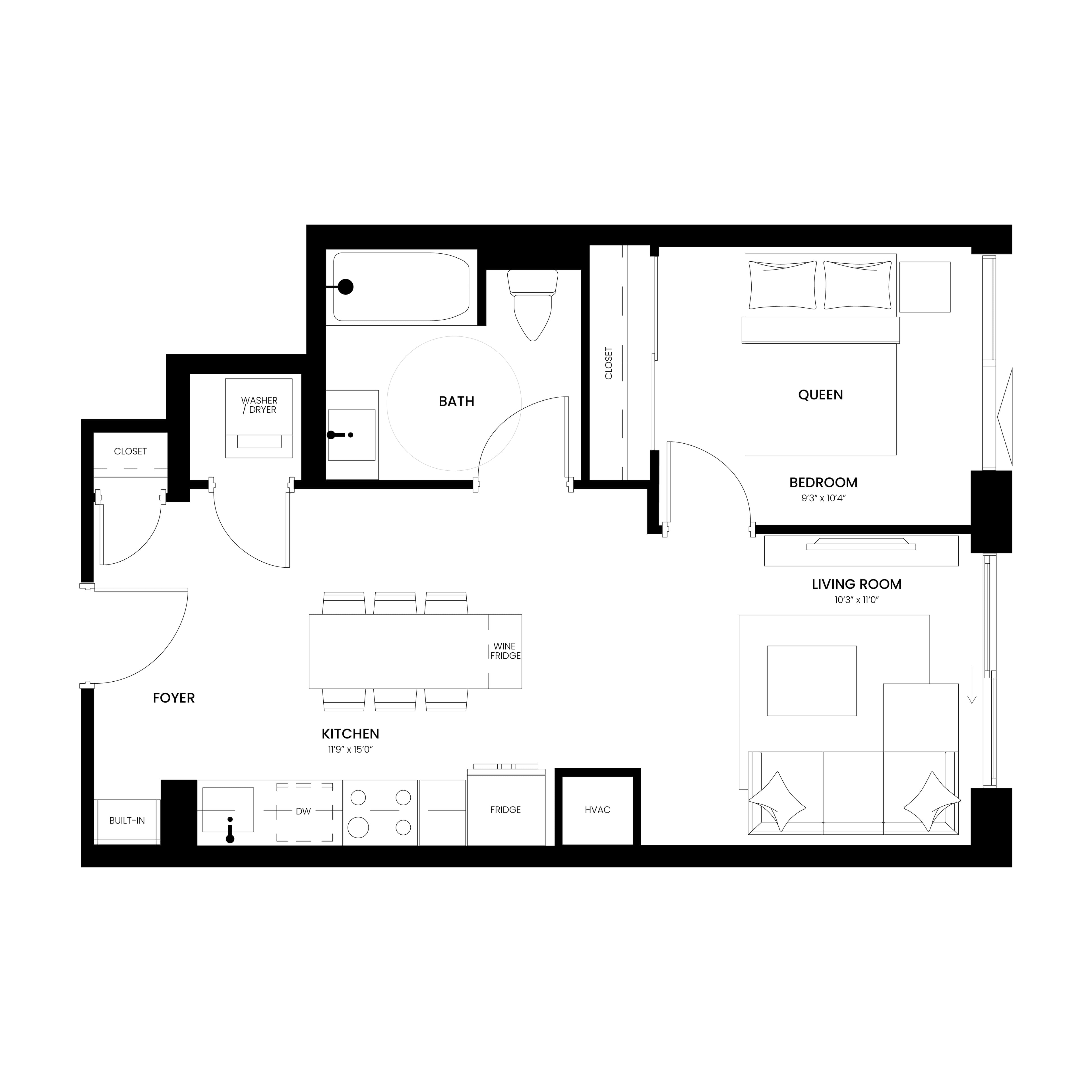 Velvet V 1 Bedroom floor plan 576 sq ft — Sloane at Yorkdale