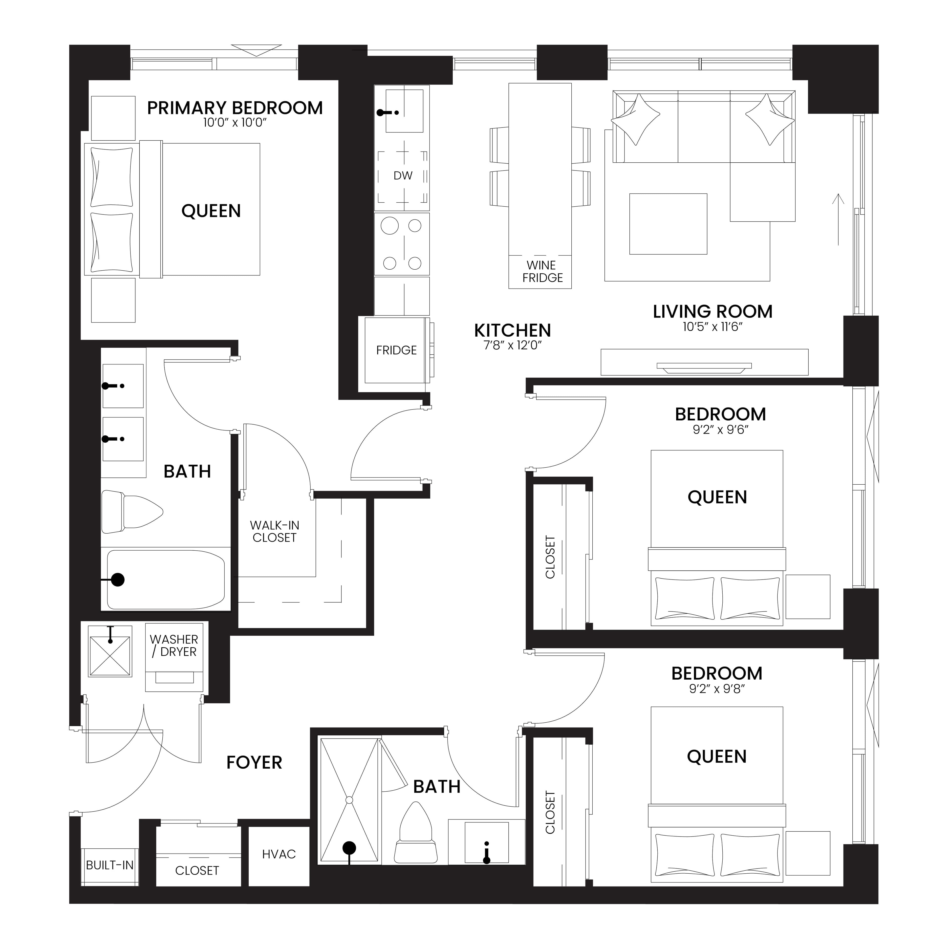 Cashmere 3 Bedroom floor plan 973 sq ft — Sloane at Yorkdale